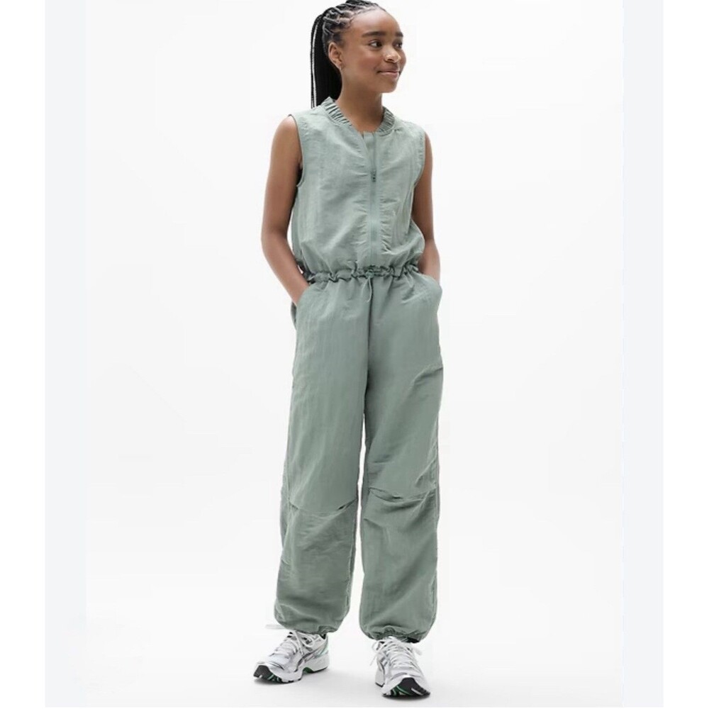 Athleta Girl Utility Woven Jumpsuit Zip Up Sleeveless Size 14 NWT Agave Green - Picture 10 of 10